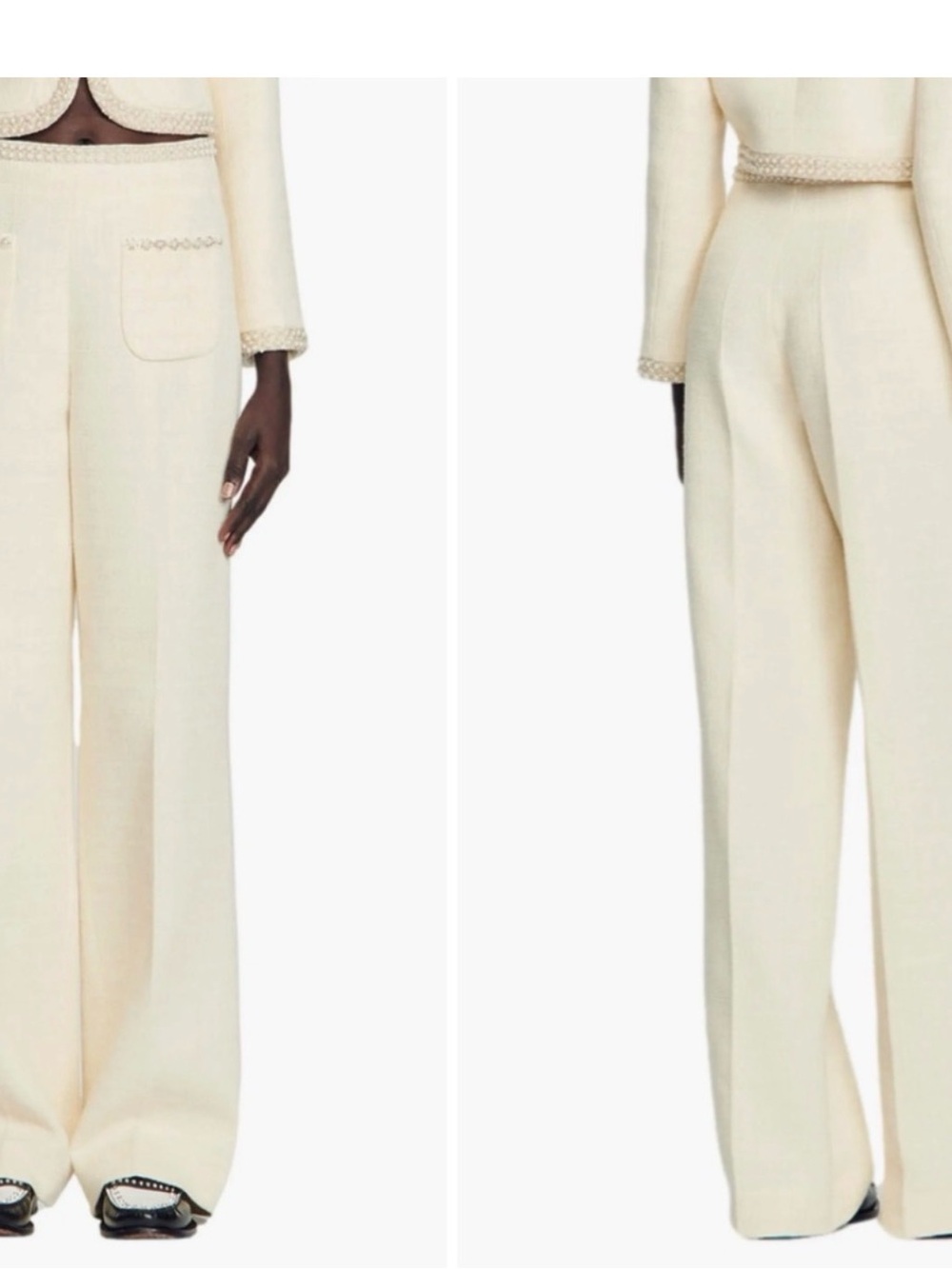 Vaye Embellished Wide Leg Tweed Pants